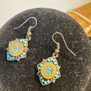Unique  Turquoise and Gold Bullet Earrings